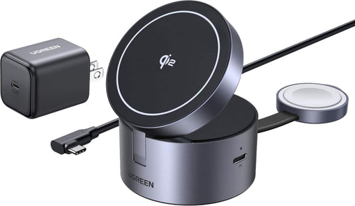 UGREEN - 3-in-1 Qi2 15W Fast Wireless Charger Foldable Charging Station for iPhones Apple Watch AirPods(Adapter Included) - Black