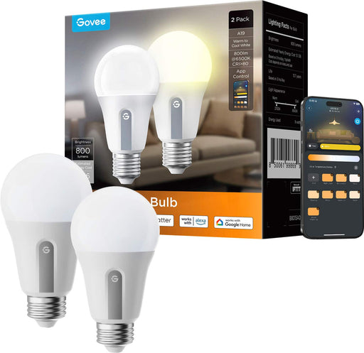 Govee - 800lm White Light A19 Smart Bulb 2pk - Multi