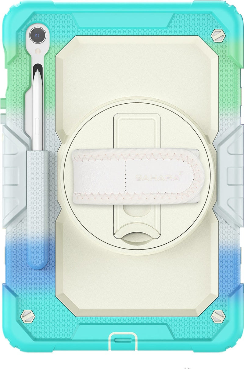 SaharaCase - Raider Series Heavy Duty Case with Hand Strap for Samsung Galaxy Tab S10 Lite (2025) Tab S10 FE S9 and S9 FE - Iridescent Blue