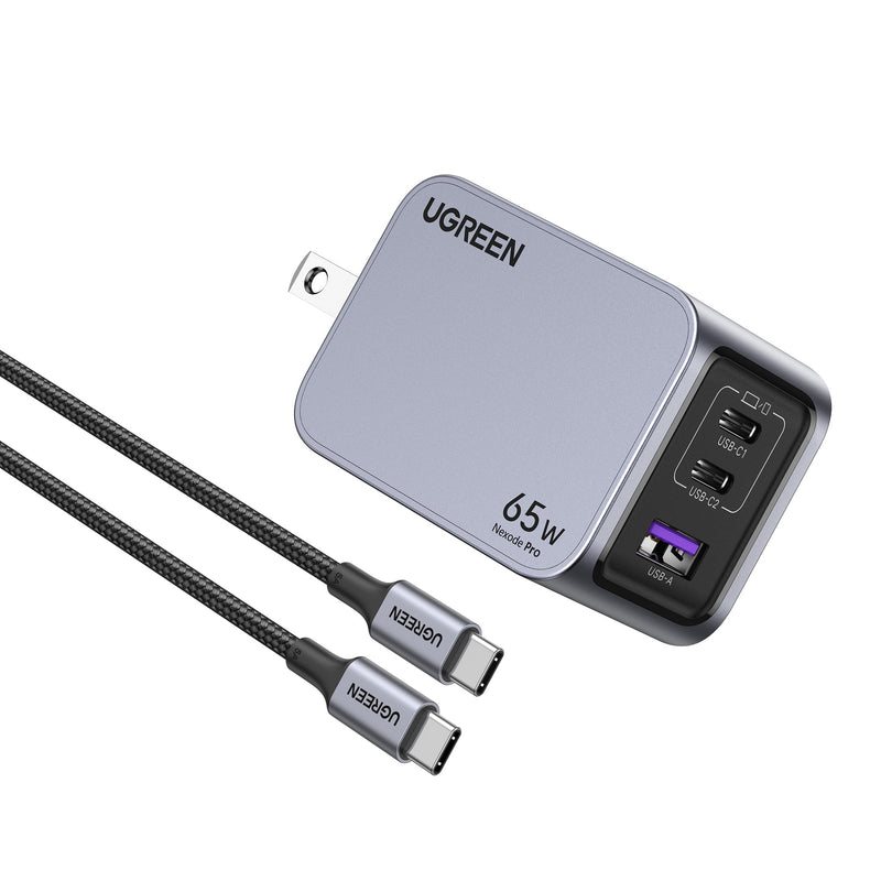 UGREEN - Nexoede Pro 65W USB-C Charger Set PPS 3-Port Compact Foldable GaN Charger for MacBook Pro/Air iPad iPhone Series - Space Gray