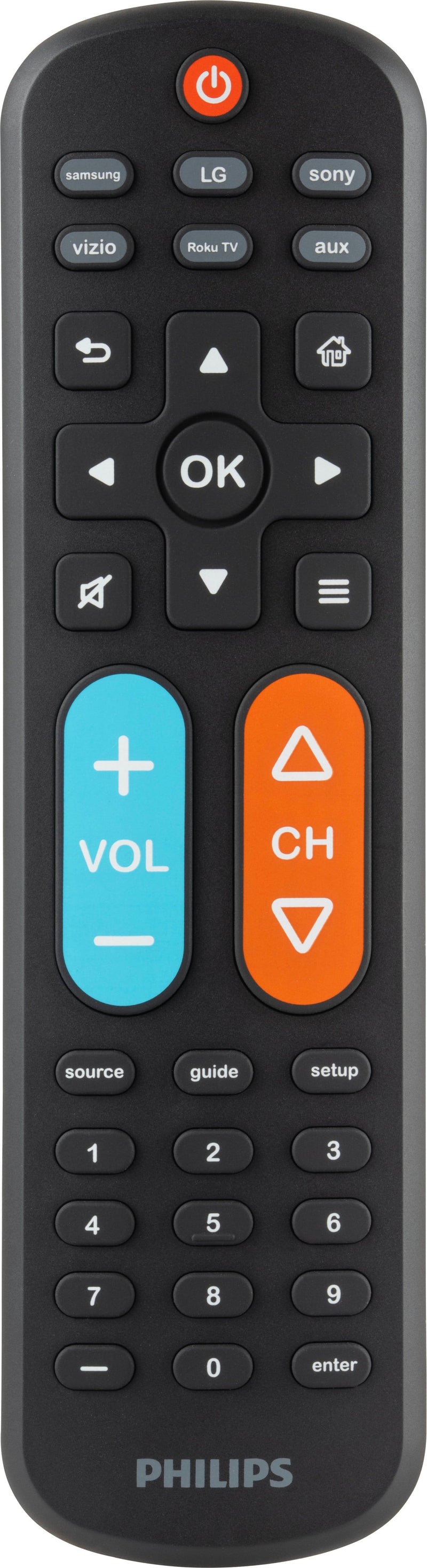 Philips - OneTouch Big Button MotionGlow Universal Remote for Samsung Smart TV LG Sony VIZIO Fire TV Roku TV - Black