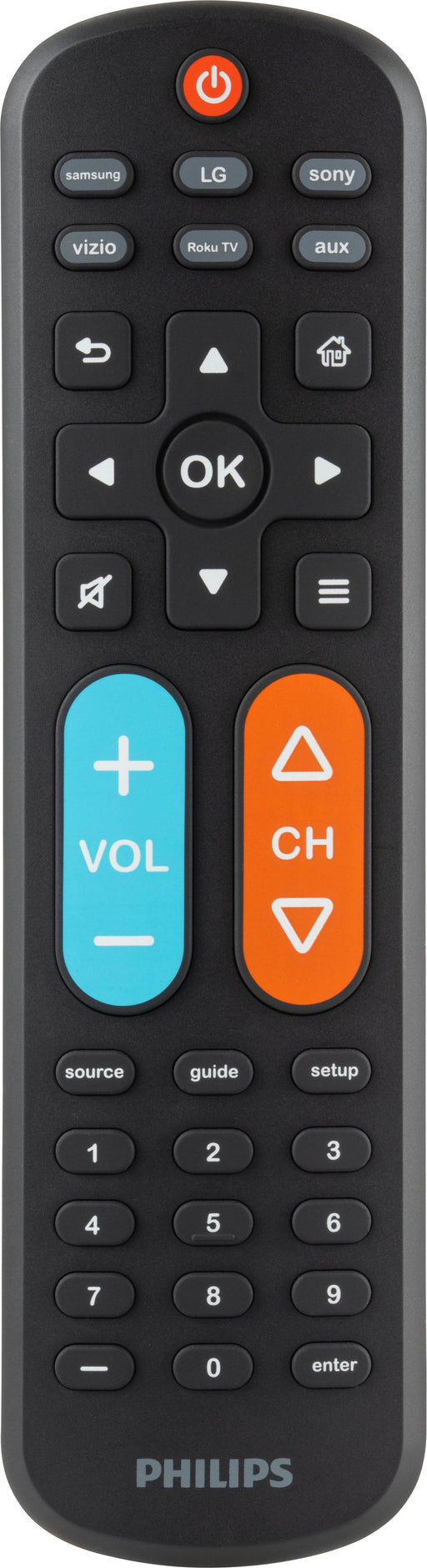 Philips - OneTouch Big Button MotionGlow Universal Remote for Samsung Smart TV LG Sony VIZIO Fire TV Roku TV - Black