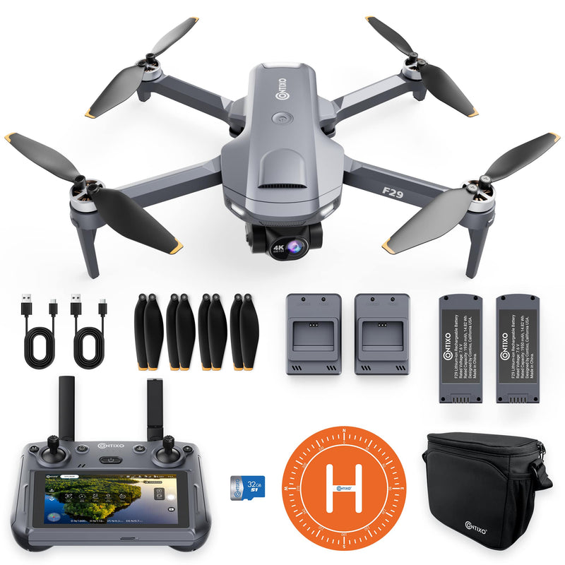 Contixo - F29 Altura Max 4K GPS Drone with 3-Axis Gimbal 5" Screen Remote 3KM Range 23-Min Flight No FAA Needed - Dark Gray