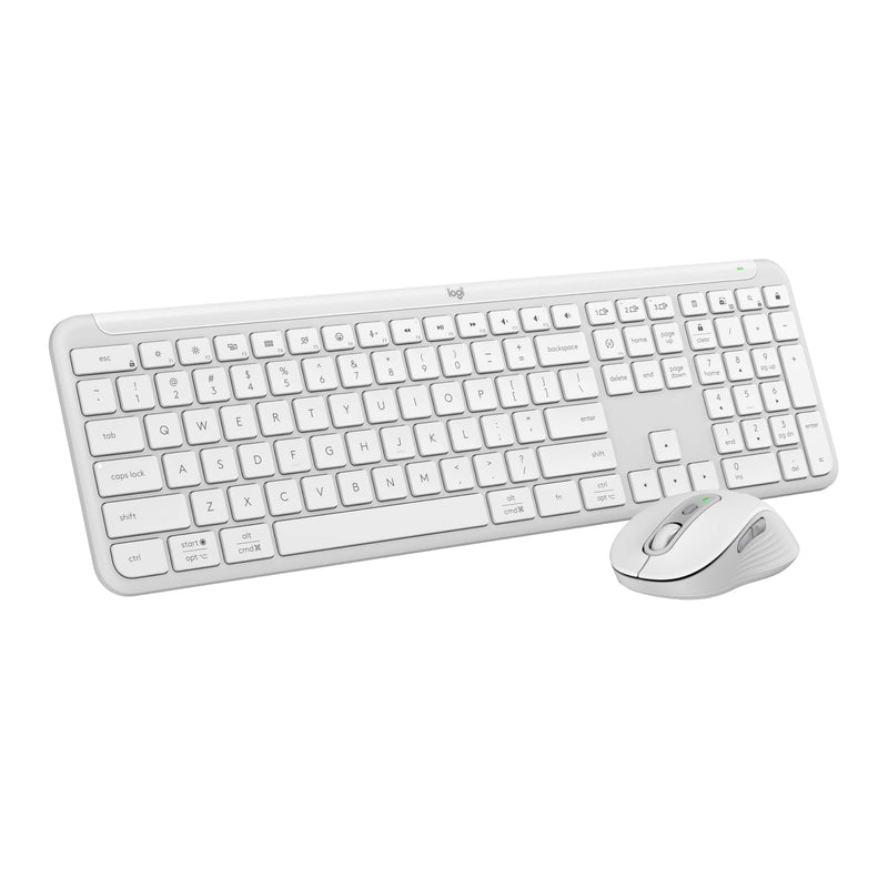 Logitech - MK955 Signature Slim Full-size Wireless Keyboard and Mouse Combo for Windows and Mac with Quiet Typing and Clicking - Off-White