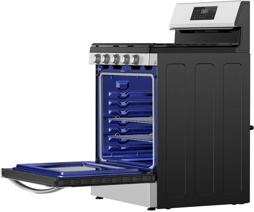 Midea - 30 in. Wide 6.1 cu. ft. 5-Burner Freestanding Gas Range with Sapphire Blue Interior Self Clean Air Fry 18k Dual-Valve - Stainless Steel