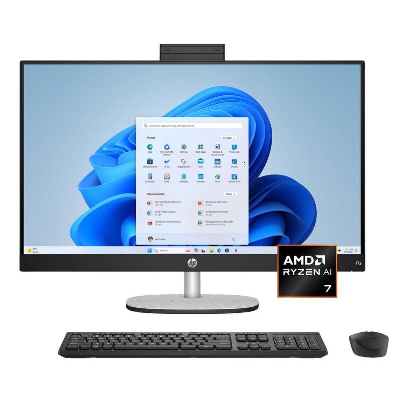 HP - Copilot+ PC 27" Full HD Touch-Screen All-in-One with Adjustable Height - AMD Ryzen AI 7 - 16GB DDR5 Memory - 1TB SSD - Jet Black