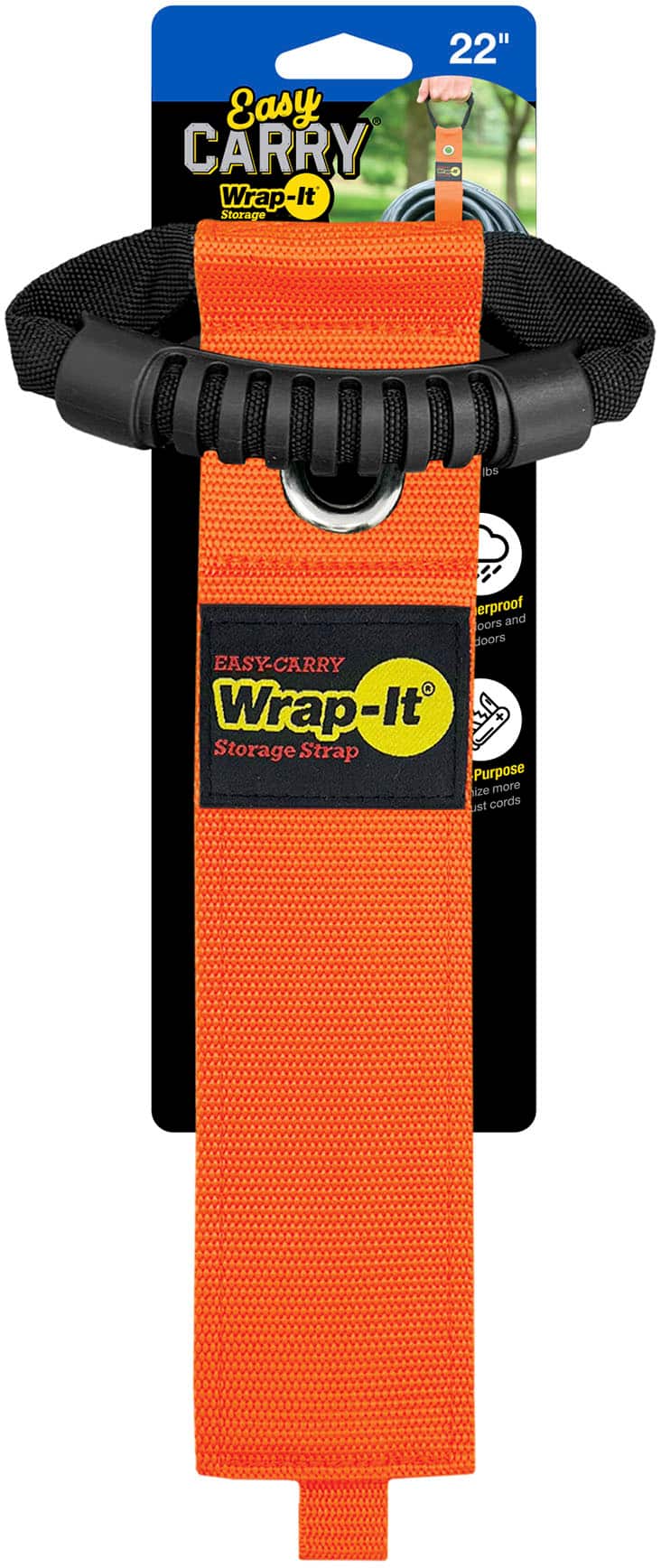 Wrap-It Storage - Easy-Carry Strap - 22-inch - Hook and Loop Carrying Strap with Handle and Grommet - Blaze Orange