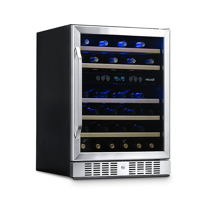 NewAir - 24 Built-in 46 Bottle Dual Zone Compressor Wine Cooler with Beech Wood Shelves - Stainless Steel