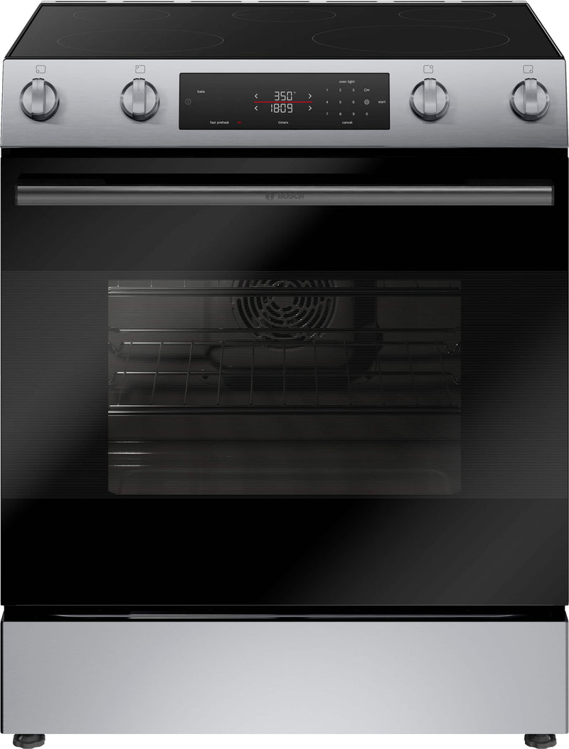 Bosch - 100 Series 5.8 Cu. Ft. Slide-In Electric Convection Range with Steam-Assist - Stainless Steel