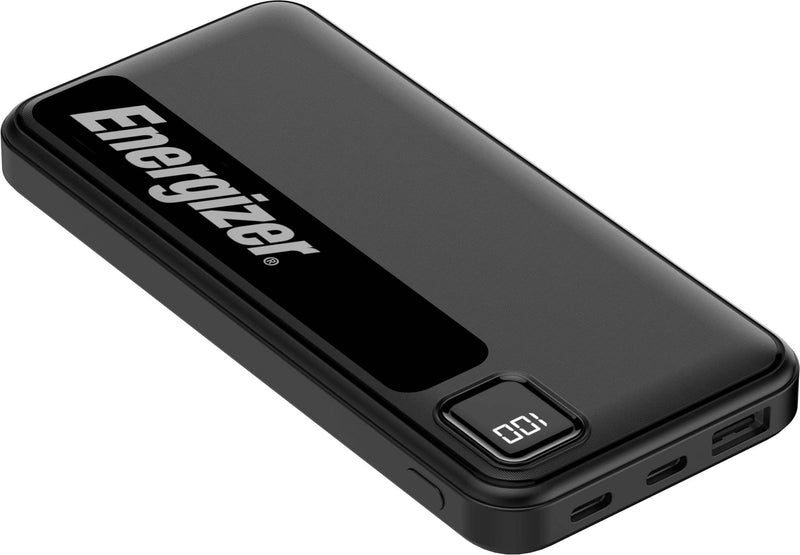 Energizer - MAX 10000mAh 15W USB-C 3-Port Universal Portable Battery Charger/Power Bank w/ LCD screen for Smartphones  Accessories - Black