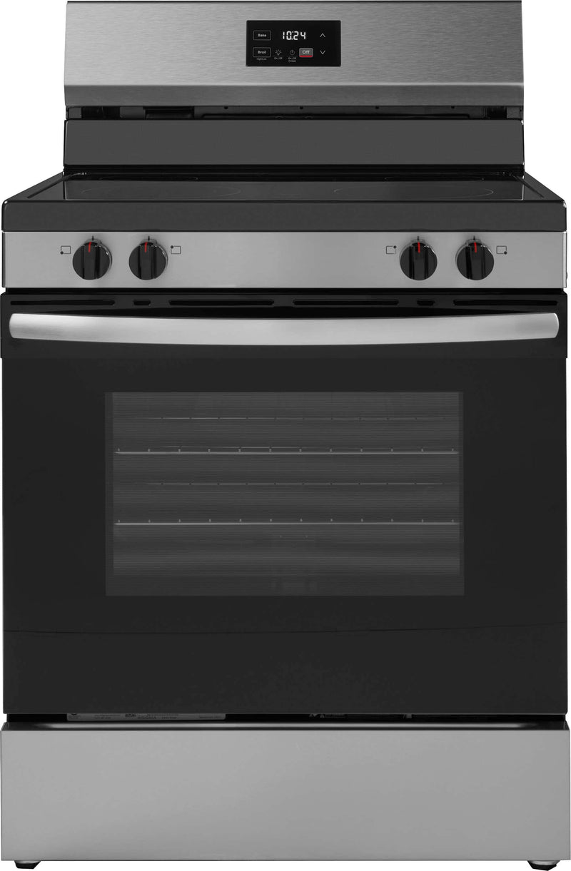 Insignia - 30 in. Wide 4 Elements 5.3 Cu. Ft. Freestanding Electric Range with Dual-Size Burner and Storage Drawer - Stainless Steel