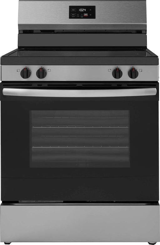 Insignia - 30 in. Wide 4 Elements 5.3 Cu. Ft. Freestanding Electric Range with Dual-Size Burner and Storage Drawer - Stainless Steel