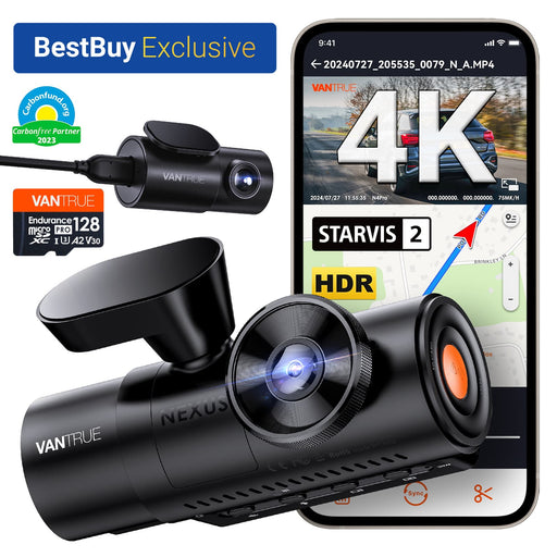 Vantrue - N4 PRO 4K HDR 3-Channel Dash Cam w/ 128GB Micro SD Card Front-Cabin-Rear Parking Mode Night Vision 5GHz Wi-FiGPS - Black