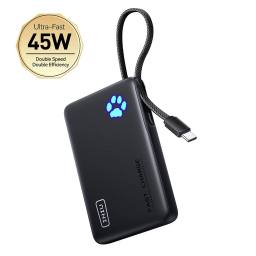 INIU - Portable Charger Compact 10000mAh PD 45W Power Bank with Built-in Cable  Paw Indicator for iPhone Samsung Pixel etc - Black