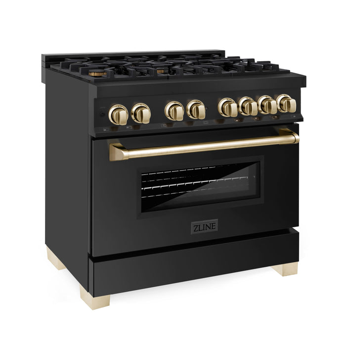 ZLINE - Autograph 36" Legacy Dual Fuel Range in Black Stainless Steel  Gold Accents (RABZ-36-G) - Black