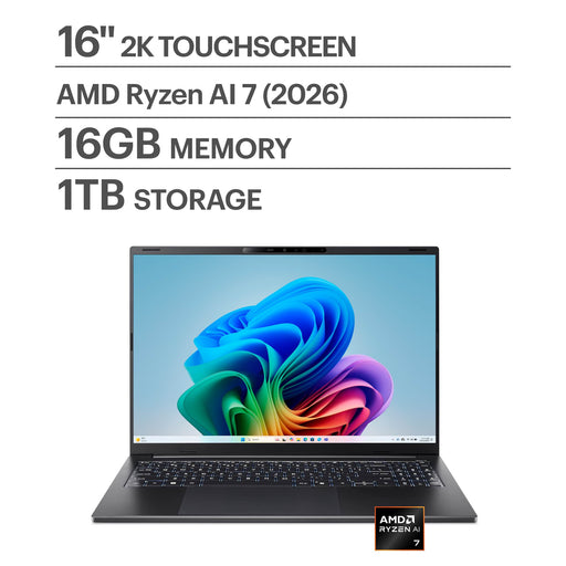 Acer - Swift Go 16 AI - Copilot+ PC - 16" WUXGA Touchscreen Laptop - AMD Ryzen AI 7 445 - 16GB Memory  1TB Storage - Obsidian Black
