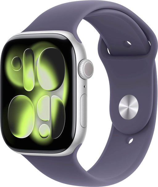 Apple Watch Series 11 (GPS) 46mm Silver Aluminum Case with Purple Fog Sport Band - S/M - Silver - (2025)