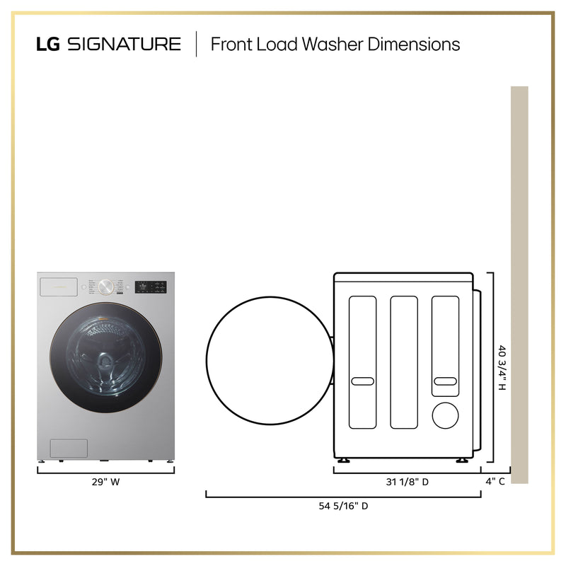 LG - SIGNATURE 5.8 Cu. Ft. Mega Capacity High-Efficiency Stackable Smart Front Load Washer with Steam and ezDispense - Platinum Steel