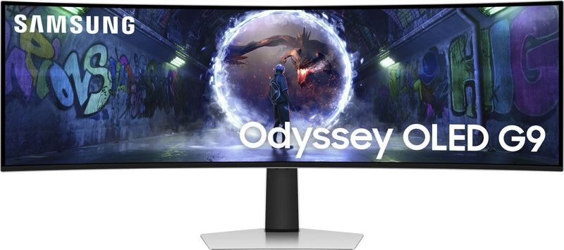 Samsung - 49" Odyssey OLED G9 Dual-QHD 240Hz 0.03ms G-Sync Compatible Curved Glare Free Gaming Monitor - Silver