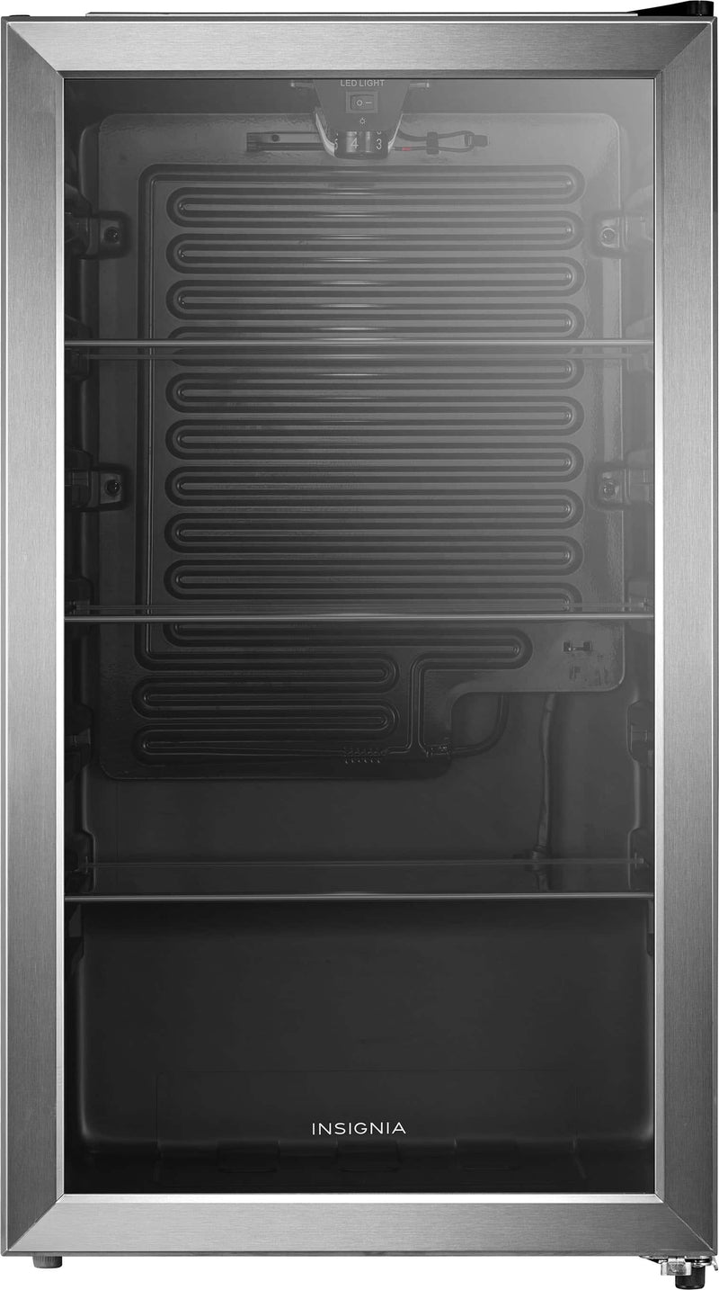 Insignia - 115 Can Beverage Cooler with Glass Shelves - Stainless Steel Look