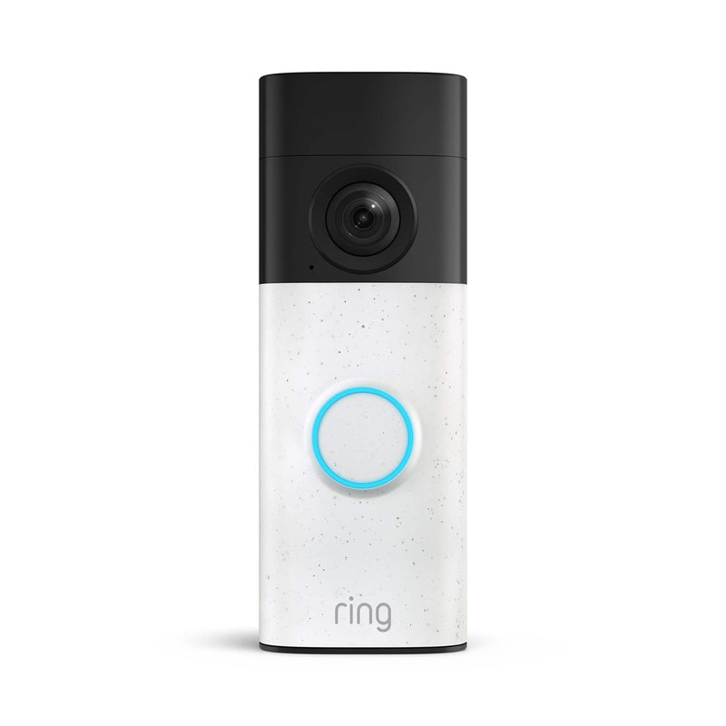 Ring - Battery Doorbell (newest model) Retinal 2K with wide-angle video up to 6x Zoom Two-Way Talk and Built-In Battery - Speckled White