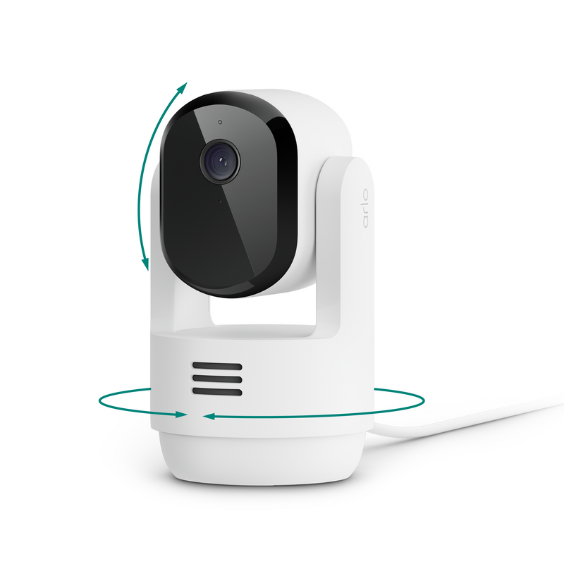 Arlo - Essential Pan Tilt Indoor Security Camera 2K (2025 Release) - Wired Plug-In Powered Privacy Mode 1-Cam - White