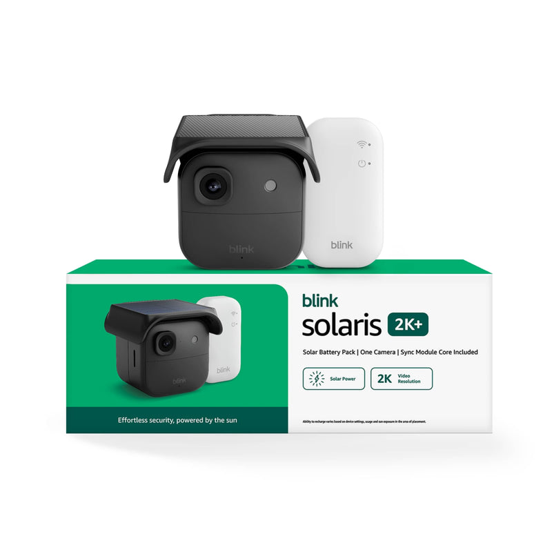 Blink - Solaris 2K+ — Solar-powered wireless smart security camera runs in as little as 45 minutes of direct sun System - Black