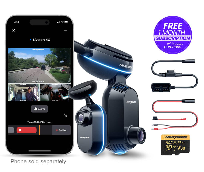 Nextbase - 4K iQ Triple Channel Dash Cam with Cabin Cam Rear Window Cam with 64GB SD 4G/LTE and GPS AI  SOS - Black