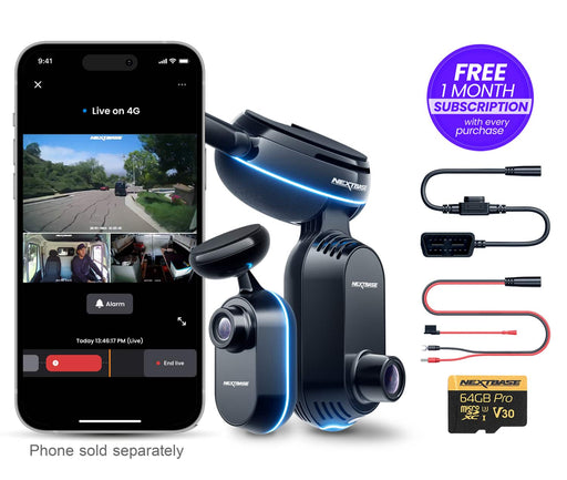 Nextbase - 4K iQ Triple Channel Dash Cam with Cabin Cam Rear Window Cam with 64GB SD 4G/LTE and GPS AI  SOS - Black