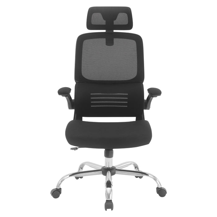 OSP Home Furnishings - Mesh Back Manager’s Chair with Flip Arms and 2-Way Adjustable Headrest - Black