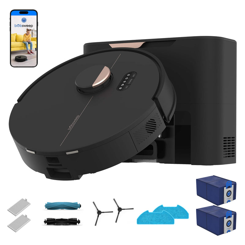 bObsweep - Dustin Self-Empty Robot Vacuum  Mop with 100-Day Dock SLAM Navigation  Activated Charcoal Filtration - Plus Version with 8000 Pa Suction