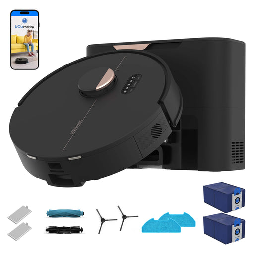 bObsweep - Dustin Self-Empty Robot Vacuum  Mop with 100-Day Dock SLAM Navigation  Activated Charcoal Filtration - Plus Version with 8000 Pa Suction