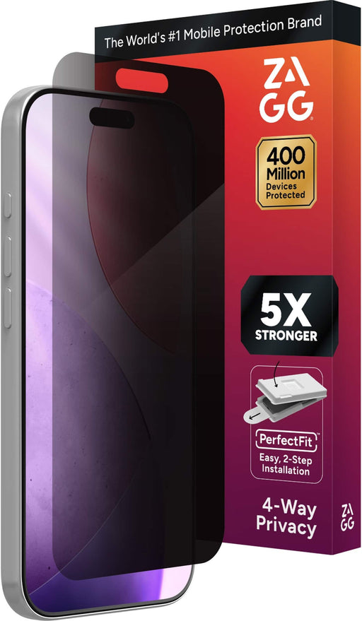 ZAGG - 4-Way Privacy XTR Glass Screen Protector for Apple iPhone 17 Pro - Clear
