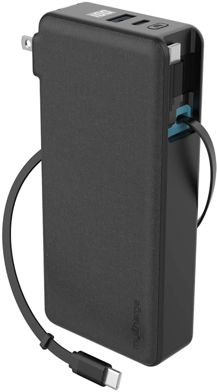 myCharge - RetractaCharger 20000 mAh Portable Charger for Most USB-C Phones - Black