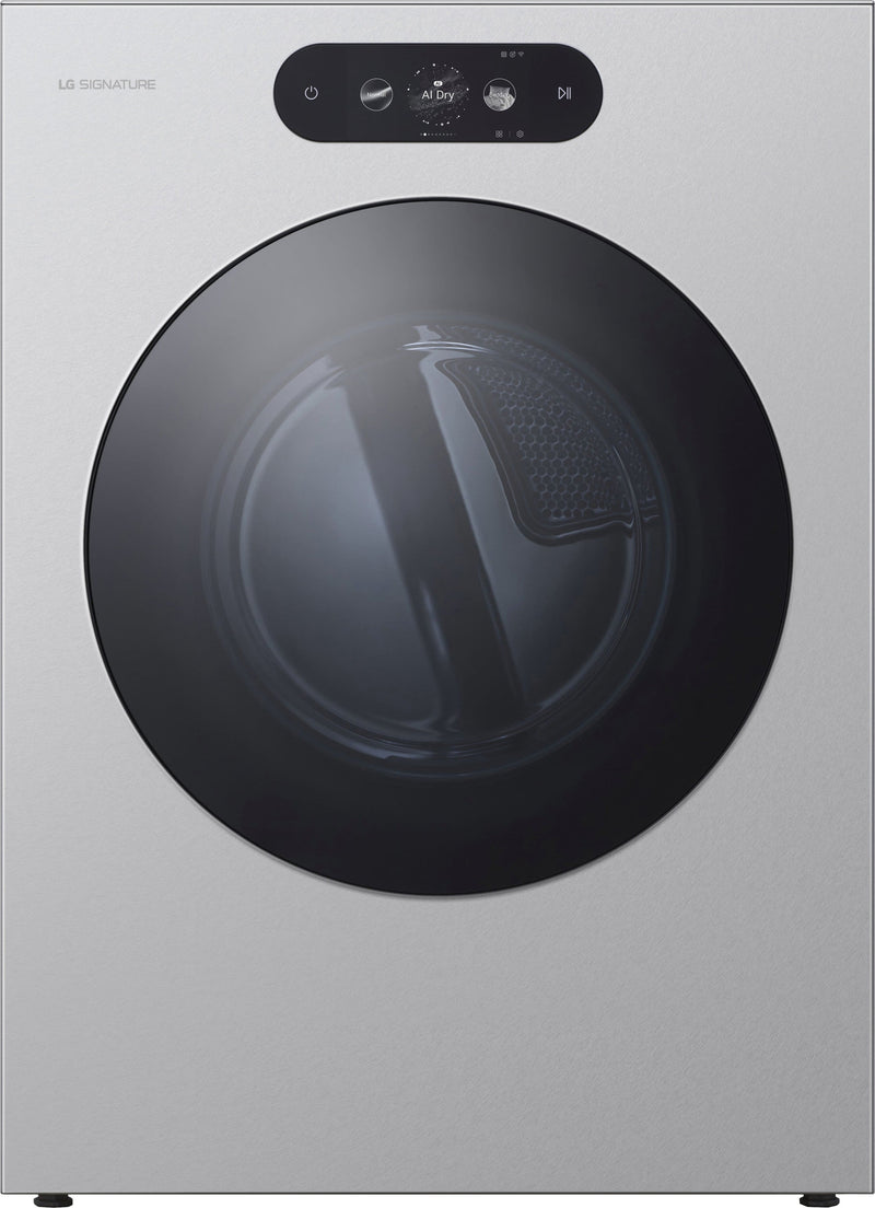 LG - SIGNATURE 9.0 Cu. Ft. Stackable Smart Gas Dryer with Steam and AI Sensor Dry - Brushed Platinum Steel