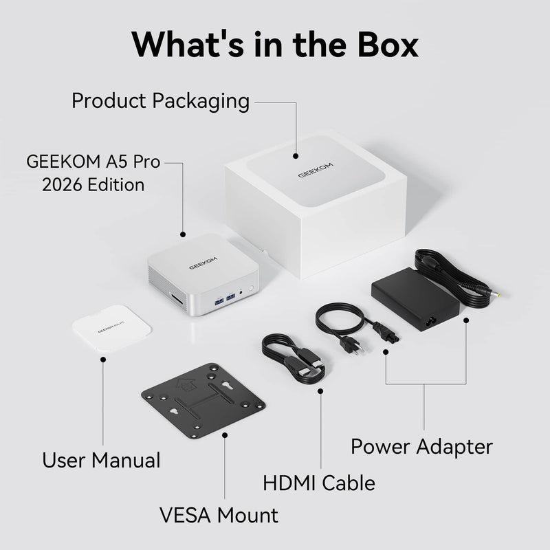 GEEKOM - A5 Pro Mini PC with AMD Ryzen 3 7330U 16GB DDR4 RAM(Not LPDDR) 256GB NVMe SSD - Silver