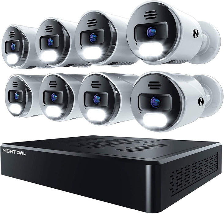 Night Owl - 12-Channel 8-Camera Indoor/Outdoor Wired IP 4K 2TB NVR Security System - Black and White - Black/White