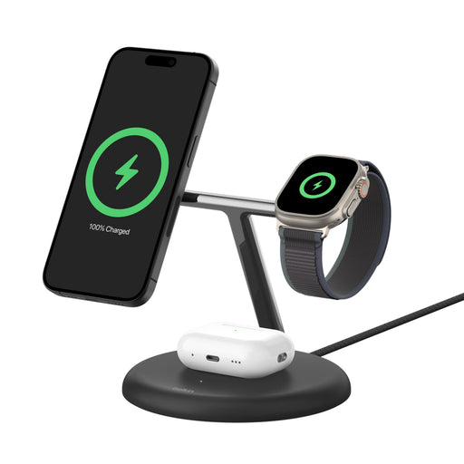Belkin - 3-in-1 Stand 15W Qi2 Wireless Charger Fast Charging for iPhone 17 AirPods Apple Watch  More (36W Included) - Black