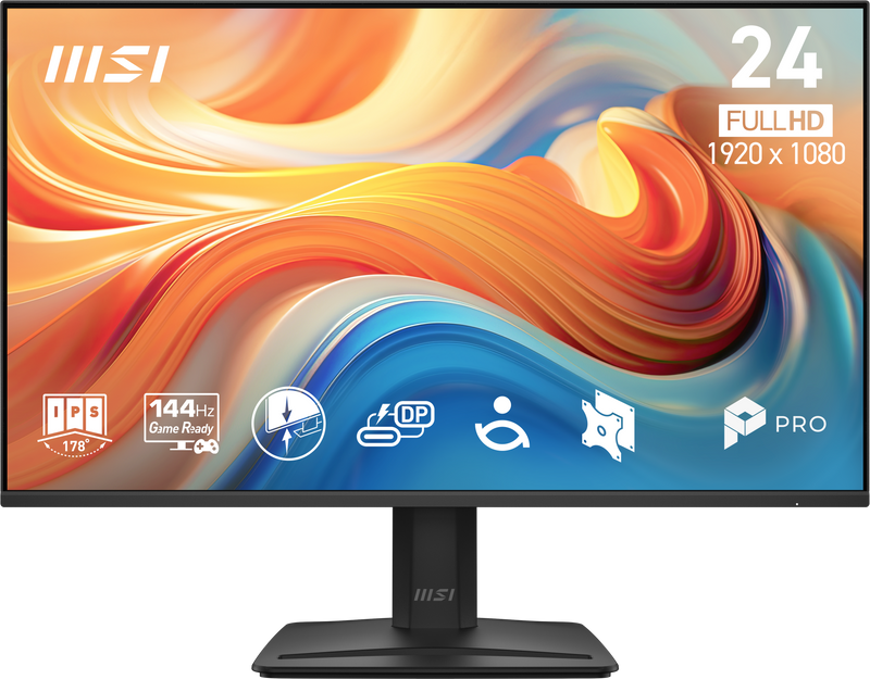 MSI - PRO MP242 E14C 24" IPS LCD FHD 144Hz 1ms FreeSync Buesiness Monitor HDR ready with Built-in Speakers (USB-C HDMI) - Black