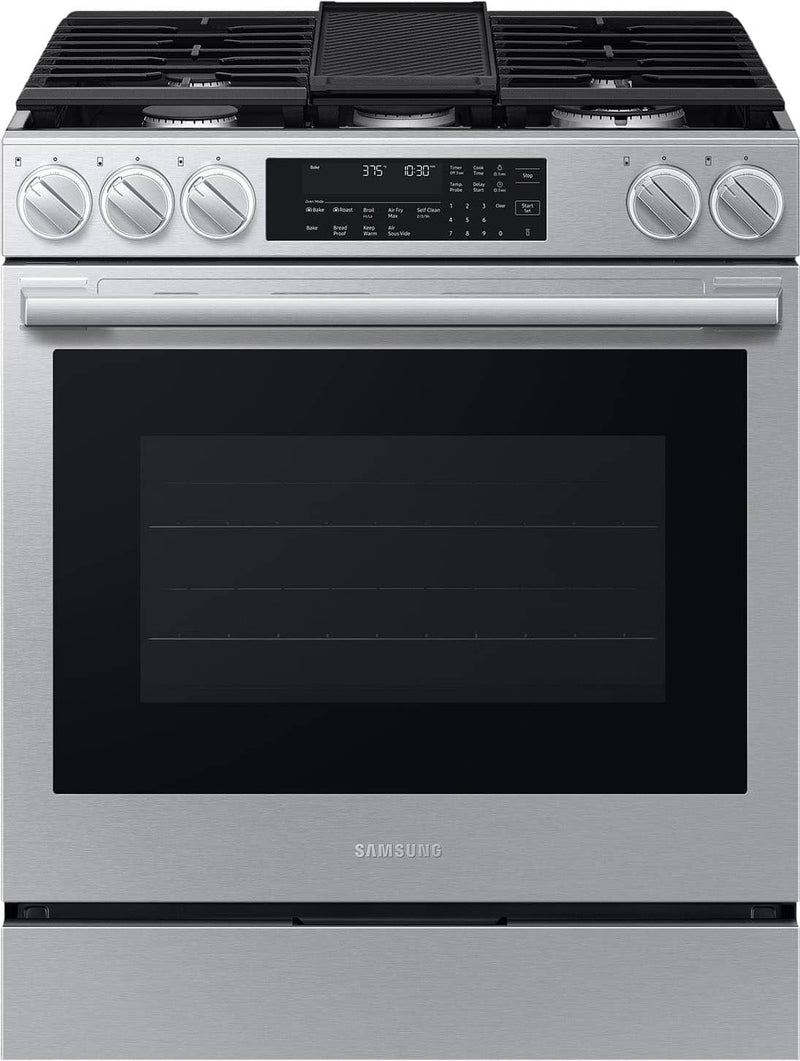 Samsung - 6.3 cu. ft. Bespoke Smart Slide-In Gas Range with Illuminated Precision Knobs - Stainless Steel