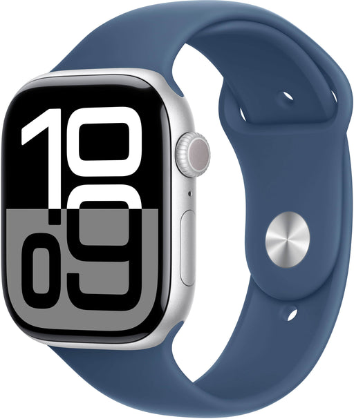 Apple Watch Series 10 (GPS) 46mm Aluminum Case with Denim Sport Band - S/M - Silver