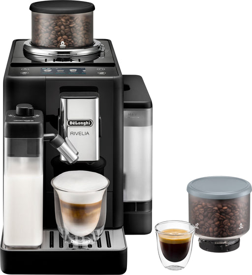 De'Longhi - Rivelia Fully Automatic Espresso Machine Integrated Grinder 2 Removable Bean Hoppers Automatic Milk Frother - Onyx Black