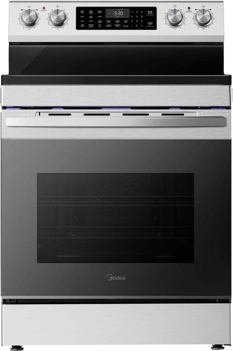 Midea - 30 in. Wide 6.3 cu. ft. 5-Element Freestanding Electric Range with Sapphire Blue Interior Self Clean Air Fry WiFi - Stainless Steel