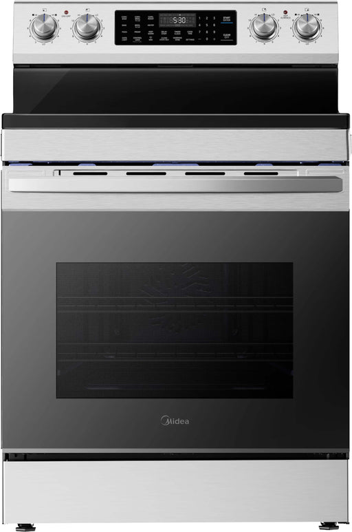 Midea - 30 in. Wide 6.3 cu. ft. 5-Element Freestanding Electric Range with Sapphire Blue Interior Self Clean Air Fry WiFi - Stainless Steel