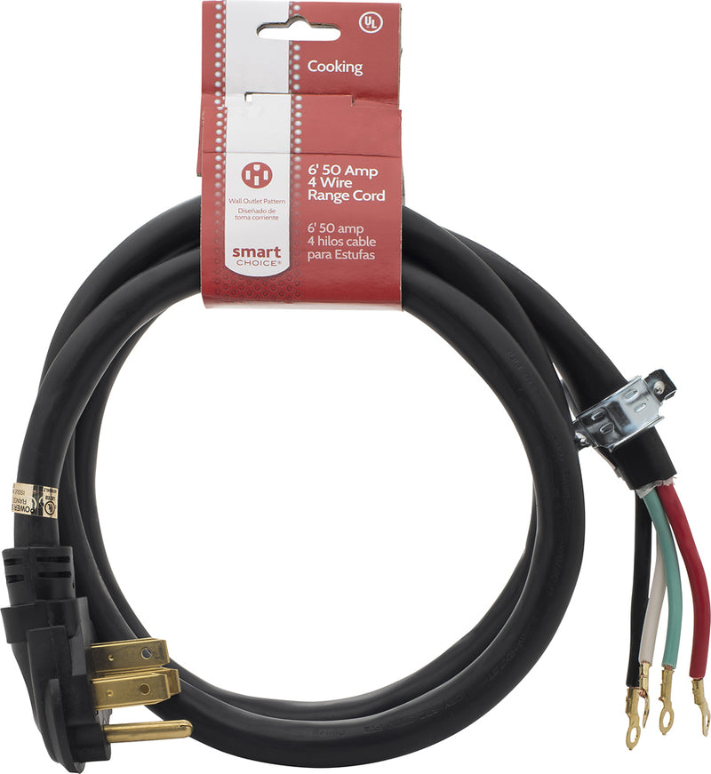 Smart Choice - 6' 50 Amp 4-Prong Range Cord - black