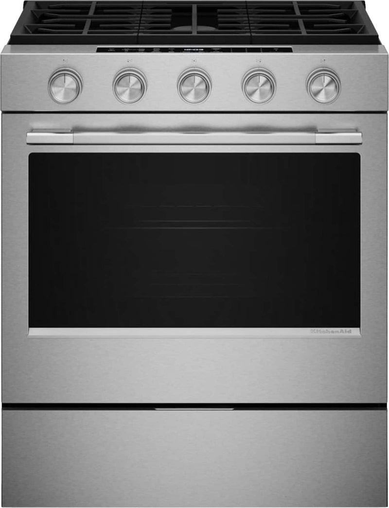 KitchenAid - 5.0 Cu. Ft. Slide-In Gas True Convection Range with Self Clean Steam Clean and 2-in-1 Burner - Stainless Steel