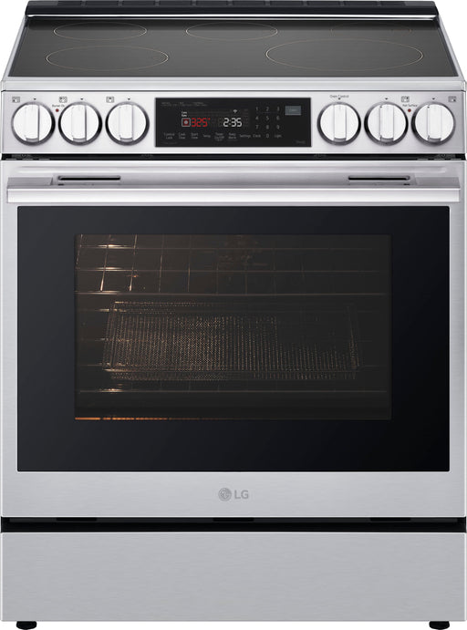 LG - 30-in Wide 6.3 Cu. Ft. Slide-In Electric Induction True Convect Range with 5 Elements InstaView and Flex Control Knobs - Stainless Steel