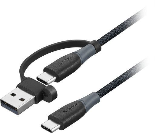 Insignia - 6’ 2-in-1 USB-C to USB-C Charge-and-Sync Cable with USB Adapter - Black