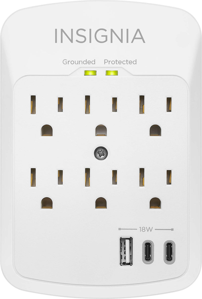 Insignia - 6-Outlet / 2-USB-C / 1-USB Wall Tap 1800 Joules Surge Protector - White