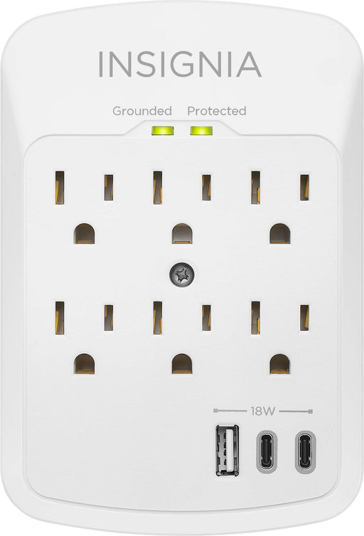 Insignia - 6-Outlet / 2-USB-C / 1-USB Wall Tap 1800 Joules Surge Protector - White